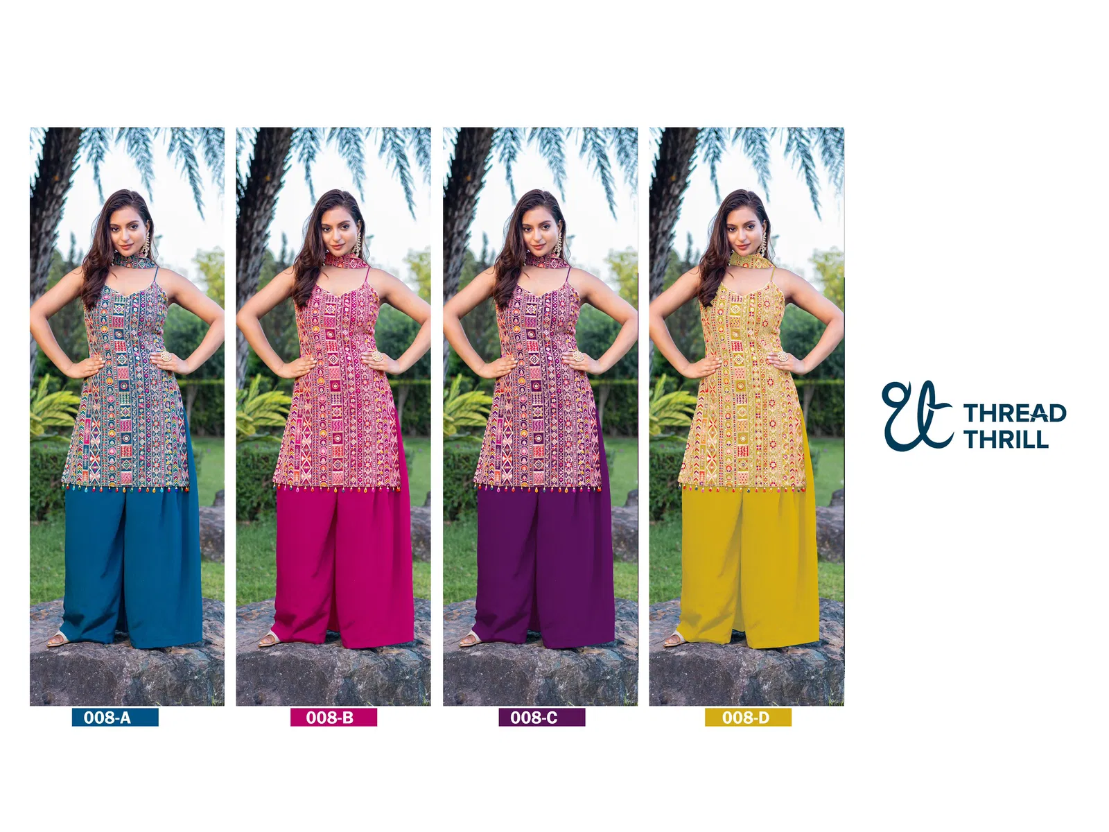 Tt 008 A to D Heavy Chinon Embroidery Readymade Suits Suppliers In India
